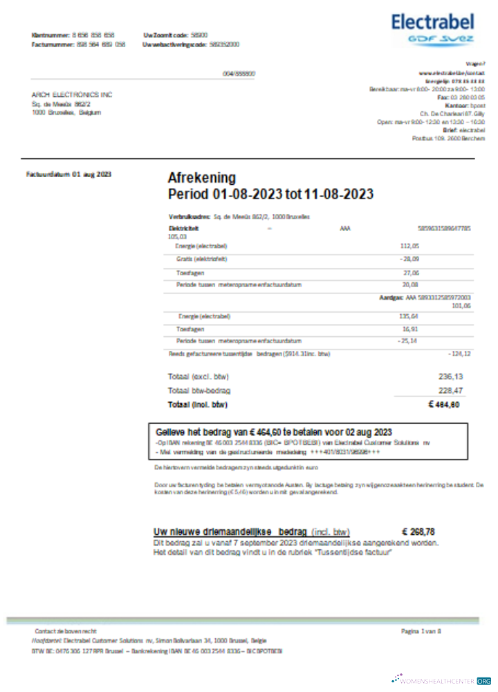 Download Electrabel SA electricity utility business bill, SCR Photoshop template